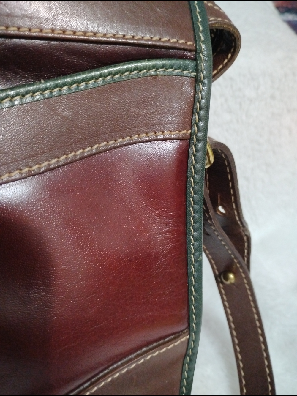 Brahmin Brown and Wine Leather Satchel with Green Trim - Picture 5 of 15